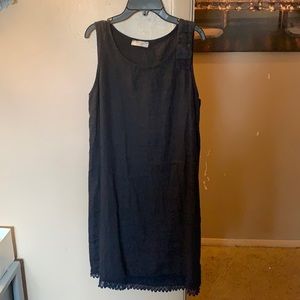 Linen Sleeveless Dress with Lace Hem